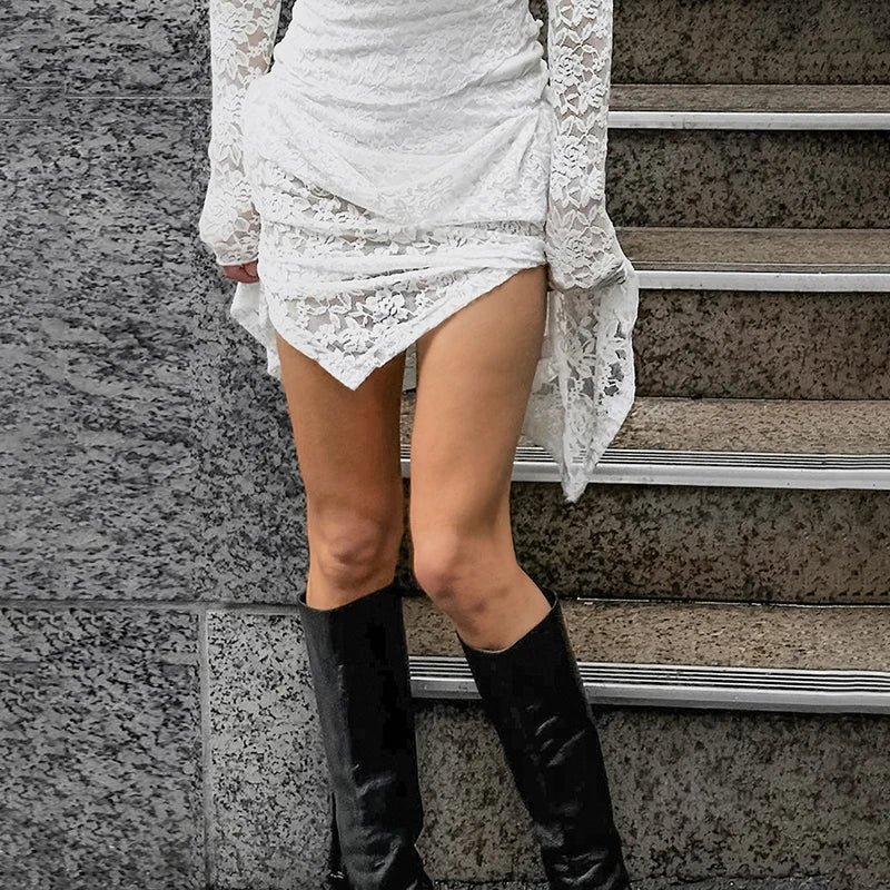 Lace Skirt & Long Sleeve T-shirt Sets - Fashivon