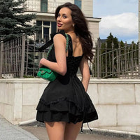 Lace Up Short Dress - Fashivon