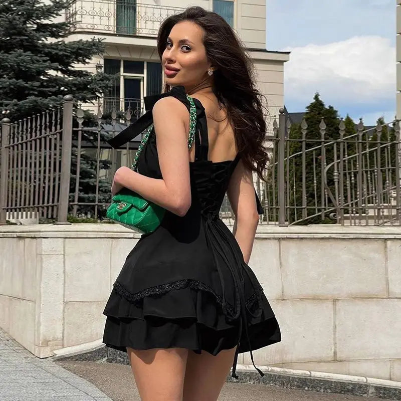 Lace Up Short Dress - Fashivon