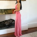 V Lace Long Dress Pink - Fashivon