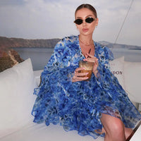 Blue Printed Mini Dress - Fashivon