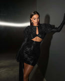Lace Draped Bodycon Mini Dress Gloves - Fashivon