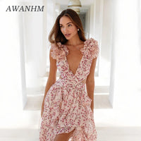 Summer Vacation Print Long Dress V-Neck Backless Floral Dress - Fashivon