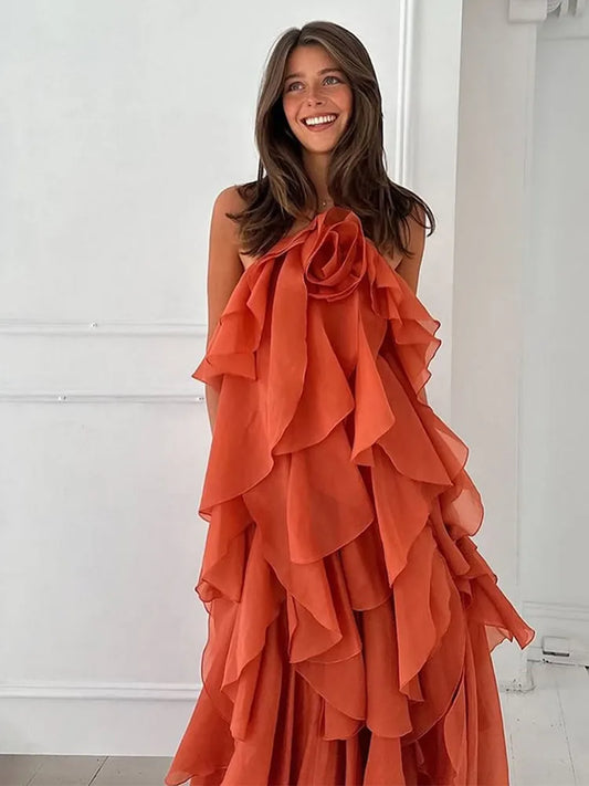 Chic Ruffle Dress Women Dresses Female Spring Summer Fashion Lady Robe