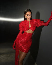 Lace Draped Bodycon Mini Dress Gloves - Fashivon