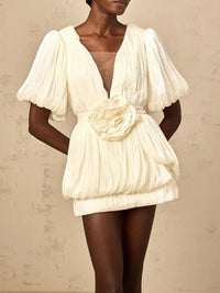 Short Sleeves Patchwork 3D Flower Dress