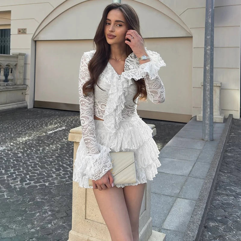 Two Piece Set Lace Top & Skirt - Fashivon