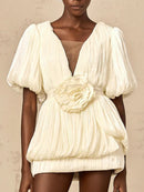 Short Sleeves Patchwork 3D Flower Dress