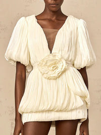 Short Sleeves Patchwork 3D Flower Dress