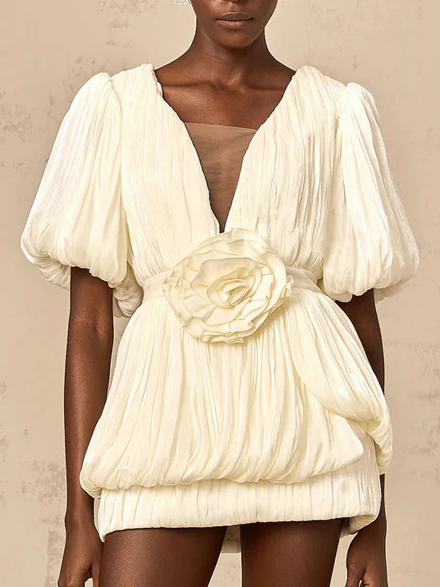 Short Sleeves Patchwork 3D Flower Dress