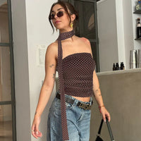 Polka Dot Print Top with Scarf - Fashivon
