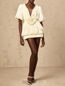 Short Sleeves Patchwork 3D Flower Dress