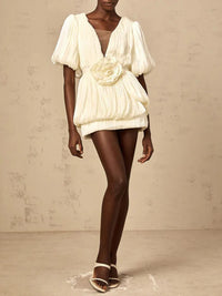 Short Sleeves Patchwork 3D Flower Dress