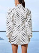 Polka Dots Print Long Sleeve Shirt Coat & Shorts - Fashivon