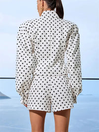 Polka Dots Print Long Sleeve Shirt Coat & Shorts - Fashivon