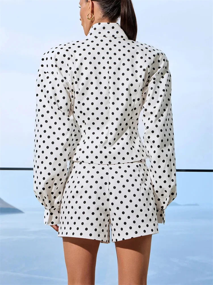 Polka Dots Print Long Sleeve Shirt Coat & Shorts