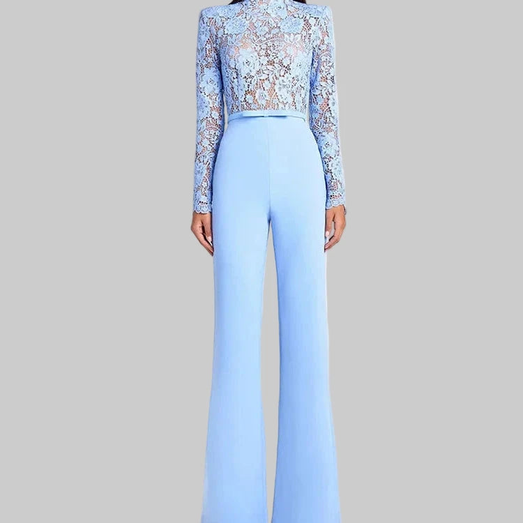 Blue Long Sleeve Jumpsuits