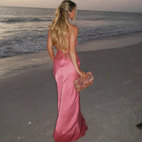 V Lace Long Dress Pink - Fashivon