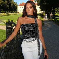 Polka Dot Print Top with Scarf - Fashivon
