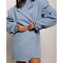 Blue Button Loose Jackets - Fashivon