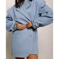 Blue Button Loose Jackets - Fashivon