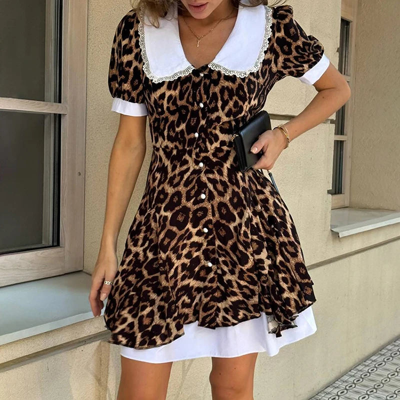 Leopard Short Sleeve Dress - Fashivon