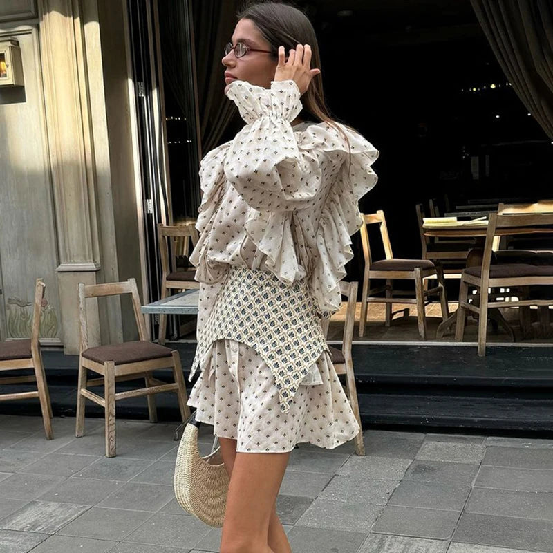Print Mini Dress with Long Sleeve - Fashivon