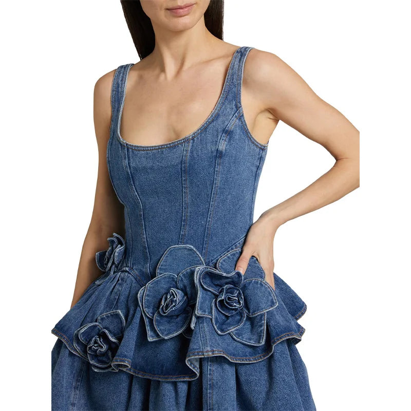 Denim Mini Dress Fashion Clothing