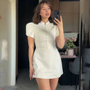 Puff Sleeves Short Dress - Fashivon