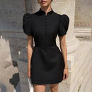 Puff Sleeves Short Dress - Fashivon