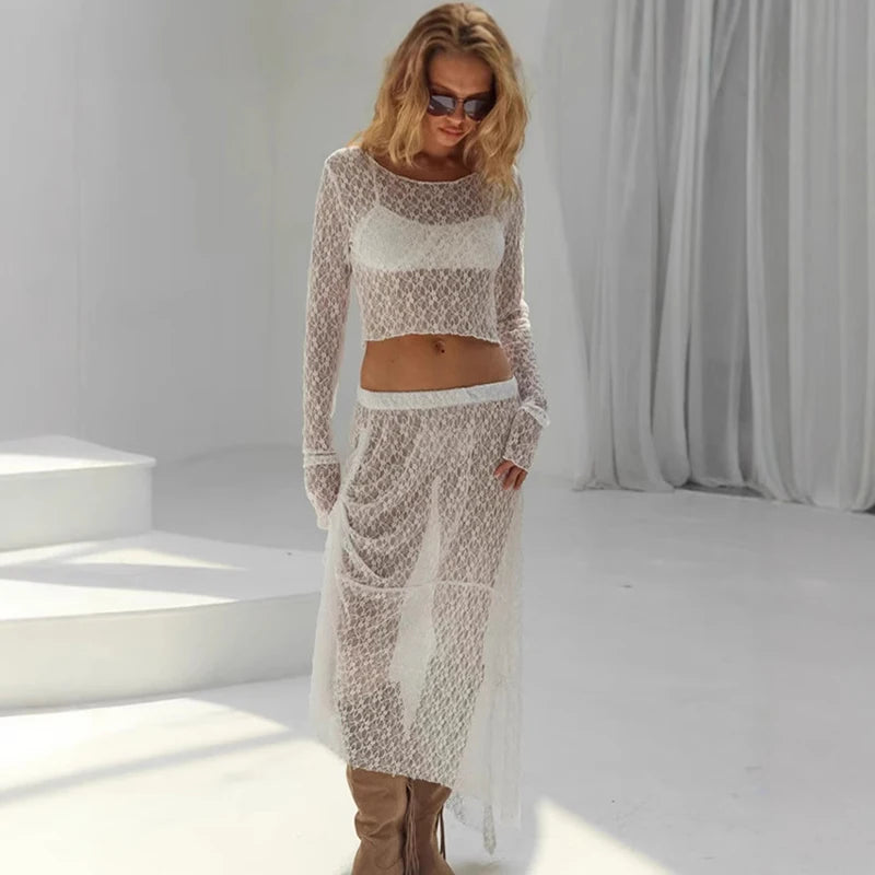 Two-Piece Lace Top & Long Skirt Sets