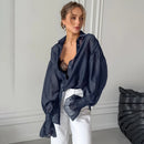 Tornova Commuting Long Sleeve Shirt Female Sexy See Through Flare Sleeve Casual Loose Blouses Lapel Buttons Shirt Summer Fashion - Fashivon