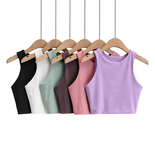 2024 Summer Fashion Women Sexy Slim Tops O-neck Sleeveless Double Nylon Ladies Good Quality Tank Tops 6 Colors - Fashivon