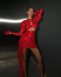 Lace Draped Bodycon Mini Dress Gloves - Fashivon