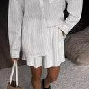 White Striped Long-sleeved Shirt Two-piece Comfortable - Fashivon