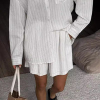 White Striped Long-sleeved Shirt Two-piece Comfortable - Fashivon