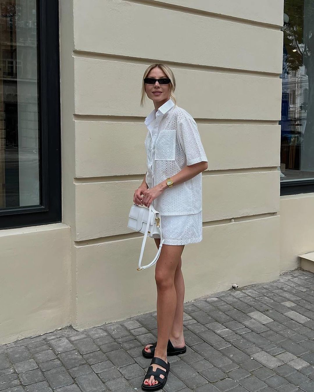 Hollow Short Sleeve Lapel Shirt Women's Shorts - Fashivon