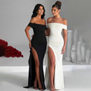 Women's Fashion Temperament Solid Color Slim Sleeveless Split Dresses - Fashivon