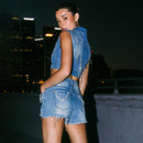 Frayed Lace-up Decorative Low Waist Rhinestone Jeans - Fashivon