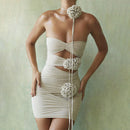 Strapless Flower Mesh Women Dress Apricot Hollow Out - Fashivon