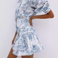 Fashion Small Stand Collar Printing Slim Fit Skirt Suit - Fashivon