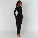 Woman Square-neck Split Long Sleeve Stitching Drawstring Design Long Dress - Fashivon
