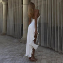 Slim-fit Three-dimensional Flower Halter Split Dress Women - Fashivon