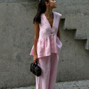V-neck Sleeveless Top Vest Trousers Suit Women - Fashivon