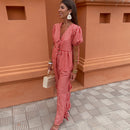 Women's Fashion V-neck Plaid Knotted Suit - Fashivon