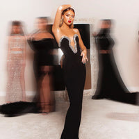 Summer Tube Top V-neck Diamond Black Bandage One-piece Dress - Fashivon