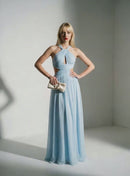 Blue Long Backless Dres